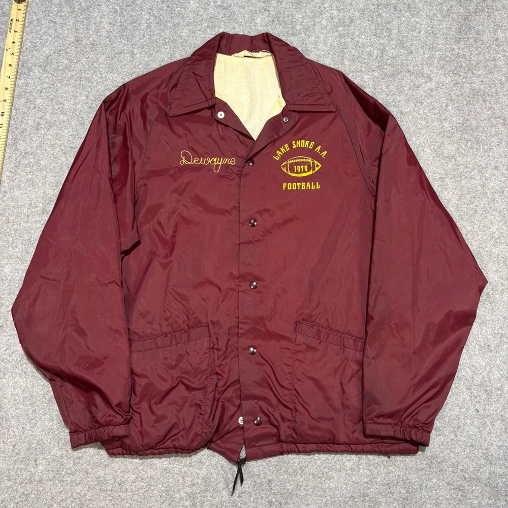 Vintage 1979 Lake Shore AA Football Coach Jacket Don Alleson Maroon Mens Large
